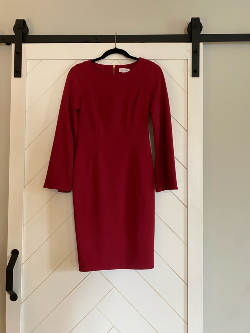Calvin Klein Dark Red Long-Sleeve Sheath Dress